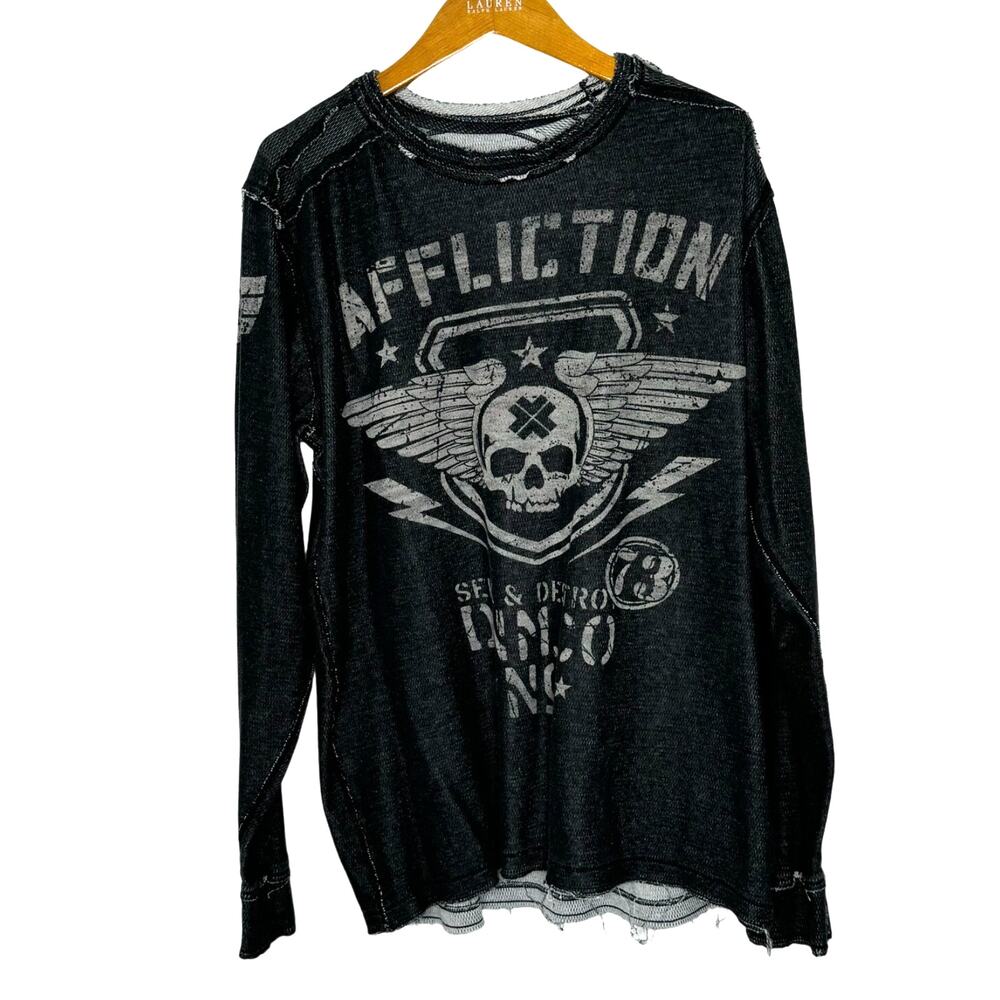 Affliction raw hem reversible shirt Mens 2XL‎ Gray